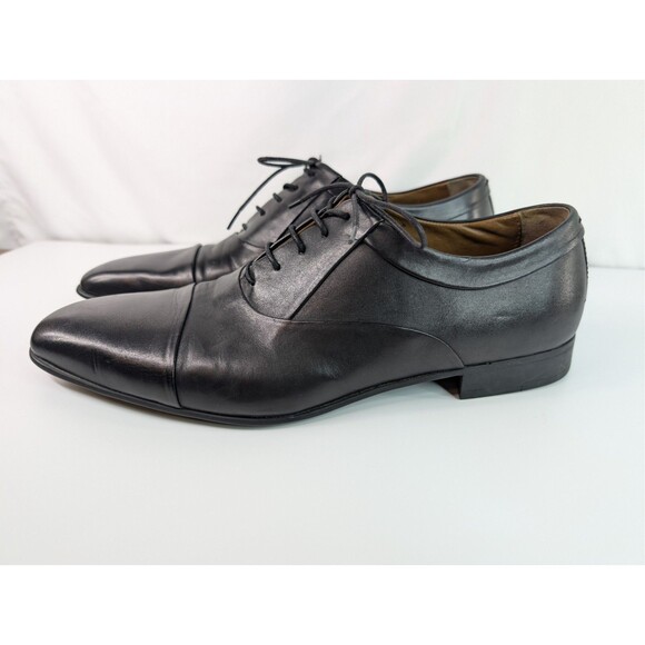 ZARA Man Shoes 44 US 11 Men's Black Leather Oxford Derby Lace Up Dress Cap Toe - Picture 2 of 13